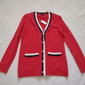 New 🎀 Talbots preppy cardigan pearl buttons cotton cashmere blend tipped